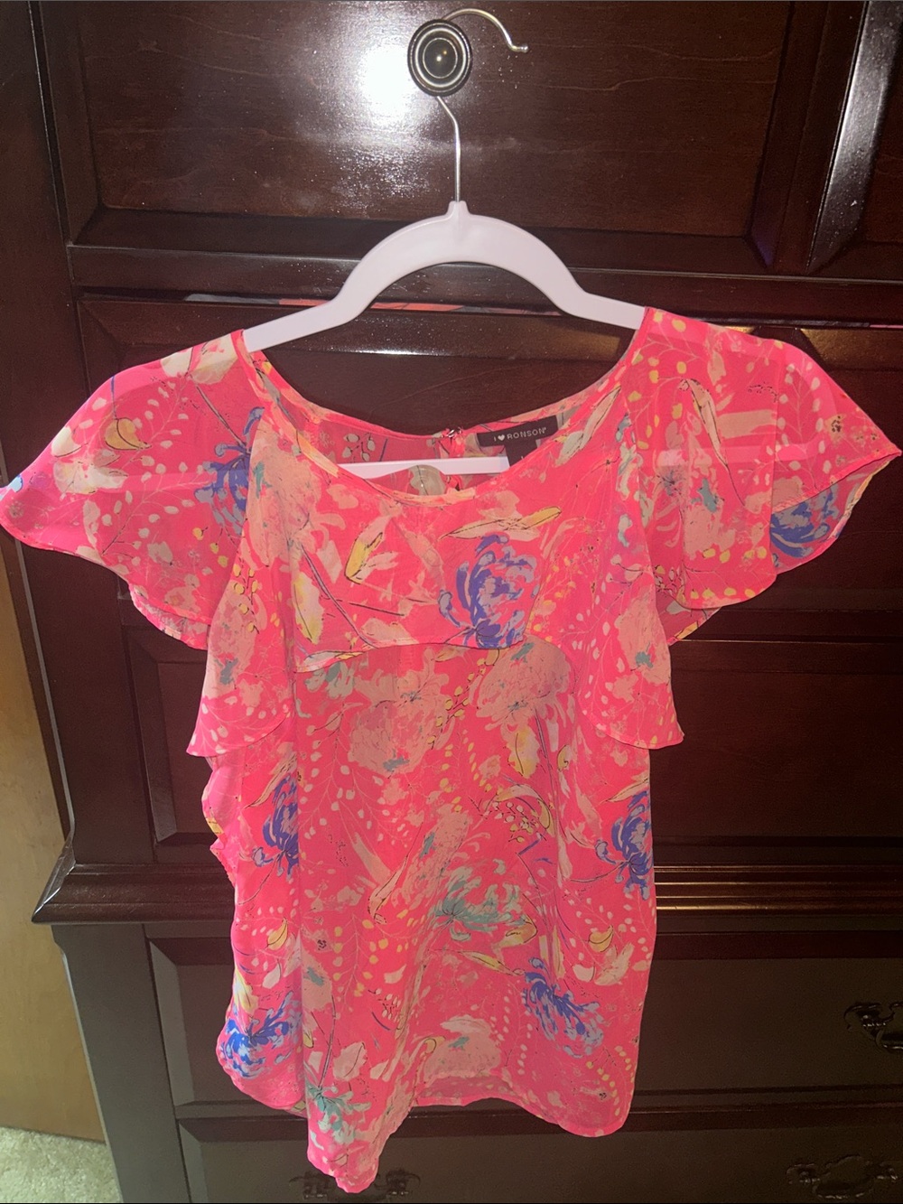 Women's Bright Pink Floral Ruffle Top - Women